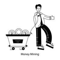 An editable outline mini illustration of money mining vector