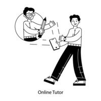 Well-designed line mini illustration of online tutor vector
