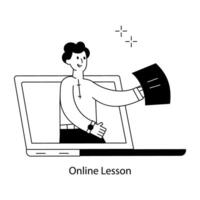 A customizable outline mini illustration of online lesson vector