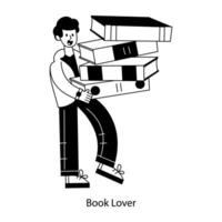 Book lover outline mini illustration is up for premium use vector