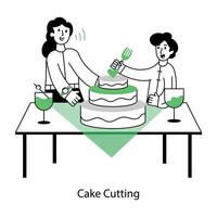 Latest linear mini illustration of cake cutting vector