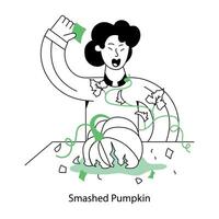Easy to edit linear mini illustration of smashed pumpkin vector