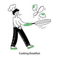 Get this linear mini illustration of cooking breakfast vector