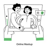 Check out linear mini illustration of online meetup vector