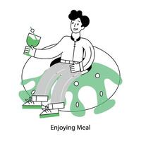 Latest linear mini illustration of enjoying meal vector