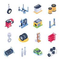 Set of 16 Car Service Isometric Icons vector