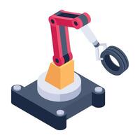 A robotic arm holding tyre, isometric style icon vector