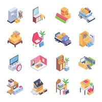 Collection of Packing Up Isometric Style Icons vector