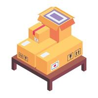 An isometric icon depicting moving boxes vector
