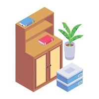 Get this isometric icon of moving bookcase vector