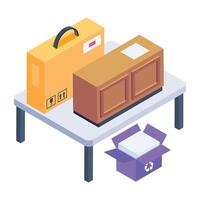 An isometric icon of packing up house items vector