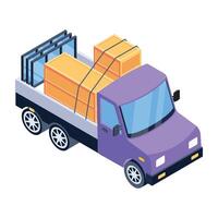 Trendy isometric icon of a moving lorry vector