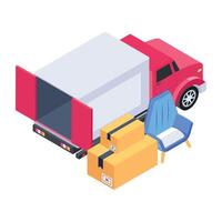 Easy to edit isometric icon of a loading lorry truck vector