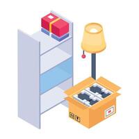 Get this isometric icon of storage shelves vector