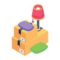 Easy to edit isometric icon of lamp delivery vector