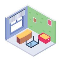 Get this isometric icon of placing furniture in room vector