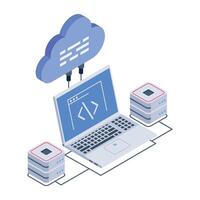 Trendy isometric icon depicting cloud coding vector