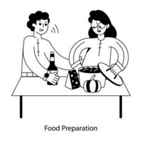 Handy linear mini illustration of food preparation vector