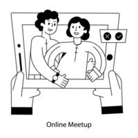 Check out linear mini illustration of online meetup vector