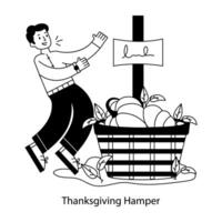 Grab this linear mini illustration of thanksgiving hamper vector