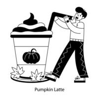 Handy linear mini illustration of pumpkin latte vector