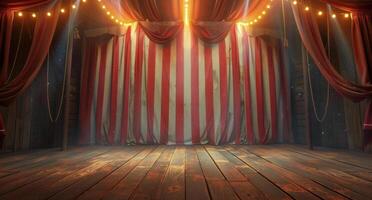 Illuminated Stage With Red and Blue Curtains Underneath String Lights photo