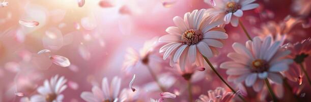 White Daisy Flower in Sunlight With Falling Petals photo
