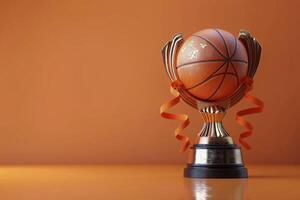 Golden Star Trophy With Ribbon on Orange Background photo