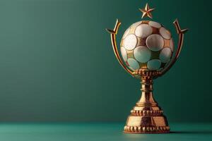 Gold and White Soccer Trophy on Green Background photo