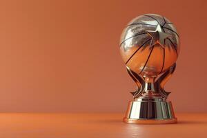 Golden Star Trophy With Ribbon on Orange Background photo