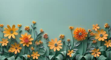 Paper Flower Garden With Green Background photo