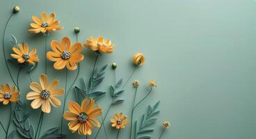 Paper Flower Garden With Green Background photo