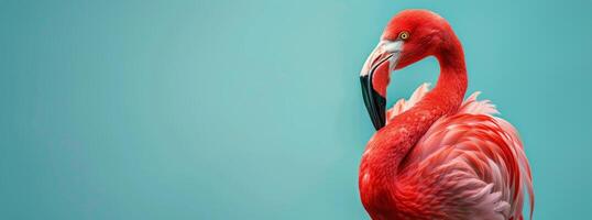 Pink Flamingo Bird With Blue Background photo