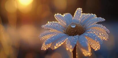 Dew-Covered Daisy Flower in Soft Evening Light photo