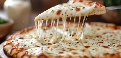 A Slice of Cheesy Pizza With Stretchy Mozzarella photo