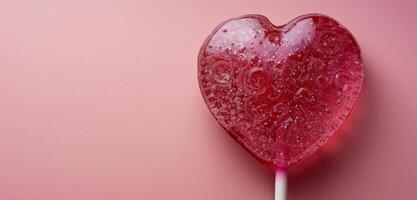Pink Heart Shaped Lollipop on Pink Background photo