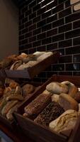 Assorted Bread Types Displayed in Well-Stocked Case video