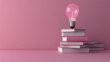 A Pink Lightbulb Atop a Stack of Books on a Pink Background photo