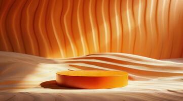 Three Tiered Podium in a Desert Landscape With Rolling Sand Dunes photo