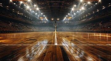 Empty Basketball Court in a Large Indoor Stadium photo