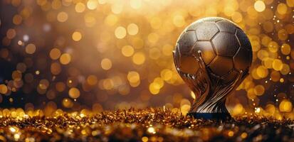 Golden Soccer Trophy on a Bed of Glitter photo