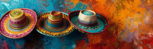 Colorful Sombrero Hats Against Vibrant Abstract Background photo