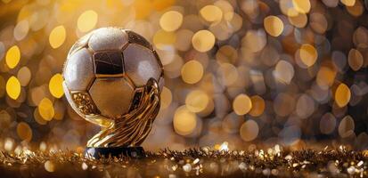 Golden Soccer Trophy on a Bed of Glitter photo