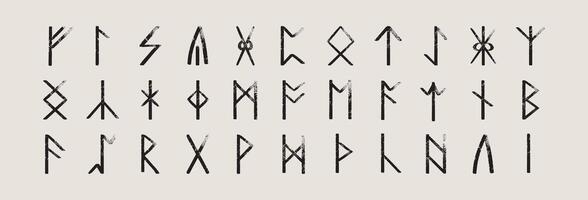 A complete collection of Anglo-Saxon medieval runes. Set of the younger futhark. Ancient alphabet. vector