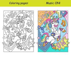 Dancing unicorn with lettering coloring and template vector