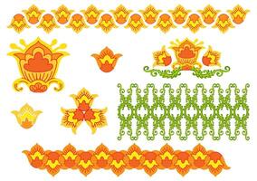 Decorative set of abstract flowers and borders illustration vector