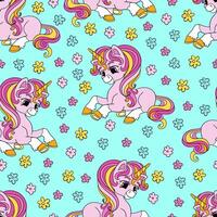 Seamless unicorns pattern on a turquoise background vector