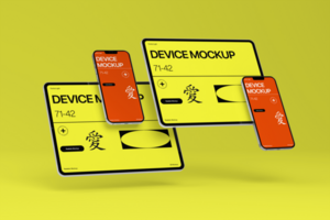 Multi device mockup template for tablet and smartphone psd