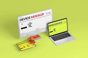 Device display mockup template for laptop, phone, tablet and computer psd