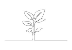 Continuous one line drawing of house plant in a pot isolated on white background premium illustration vector